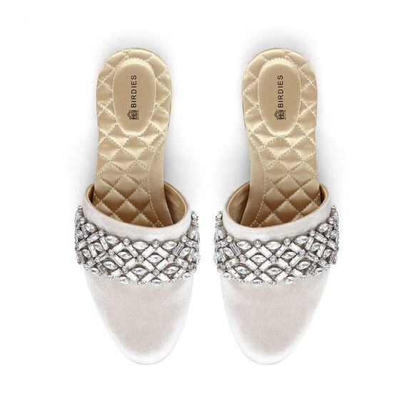 Birdies The Songbird Snow Crystal Velvet Bridal Slides - Size 7 - Picture 1 of 13